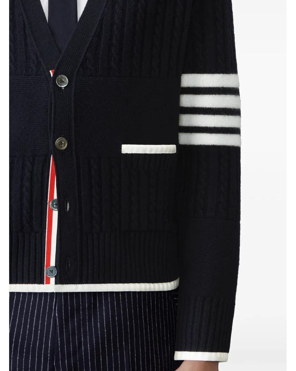 Thom Browne Blue Merino Wool 4-Bar Rugby Cardigan for men