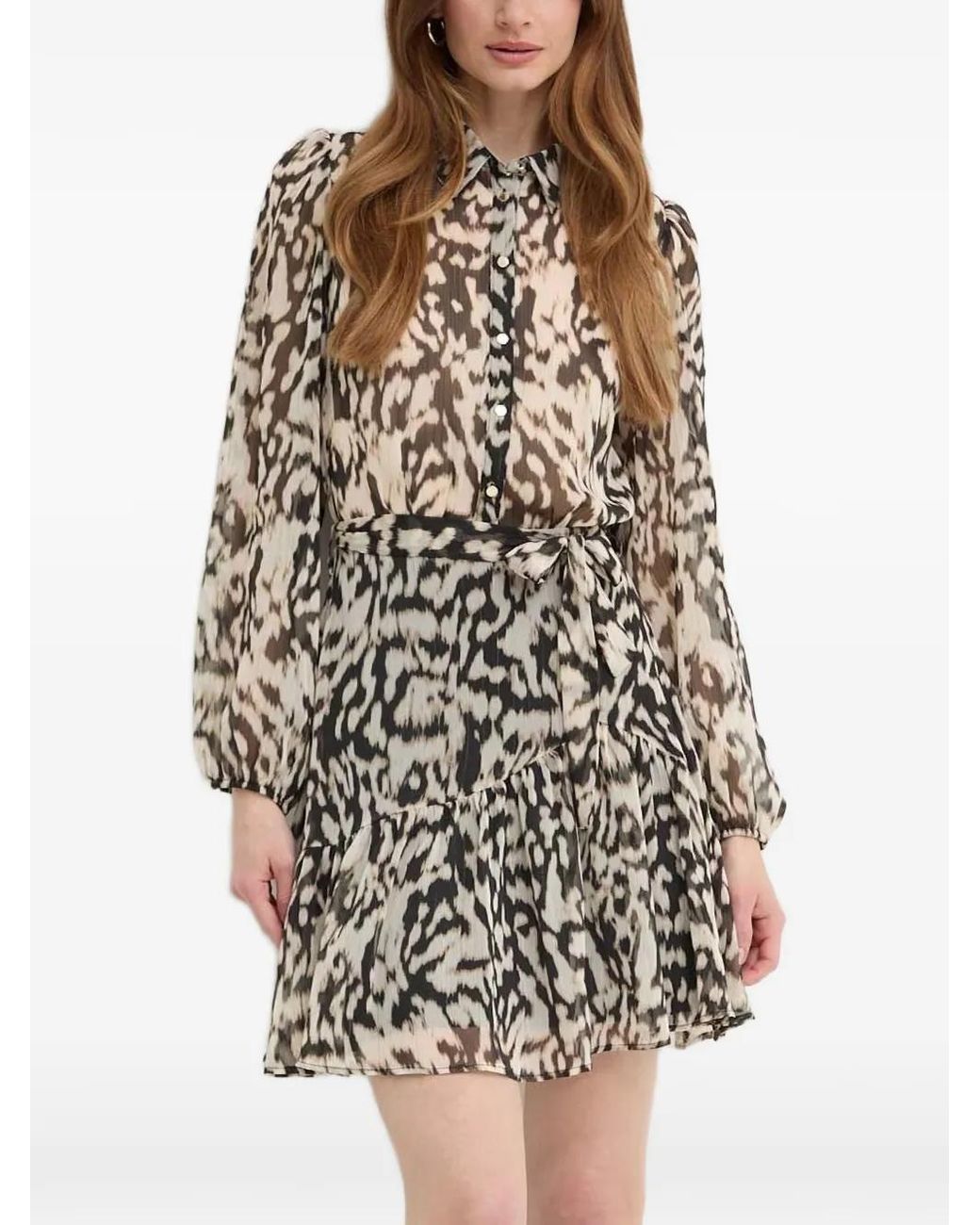 Morgan Natural Animal-Print Ruffled Mini Dress