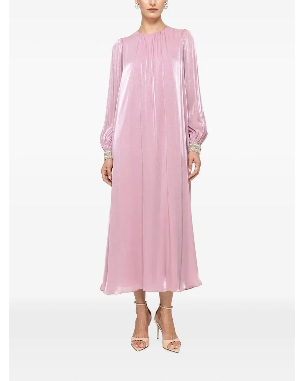 Nissa Pink Crystal-Detail Chiffon Midi Dress