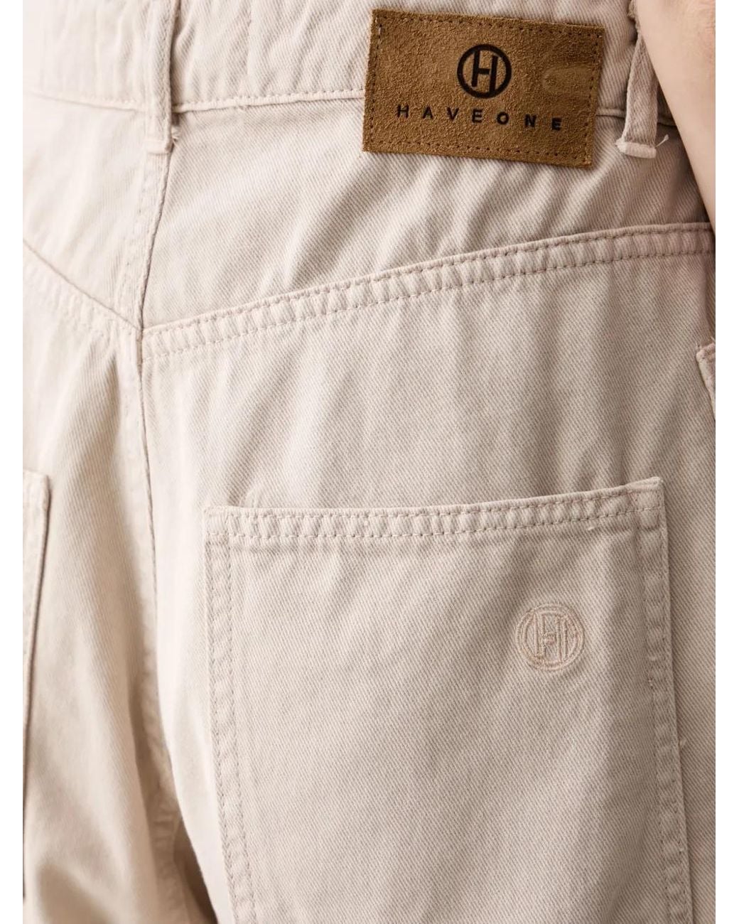 Haveone Natural Short À Patch Logo Et Revers Roulés