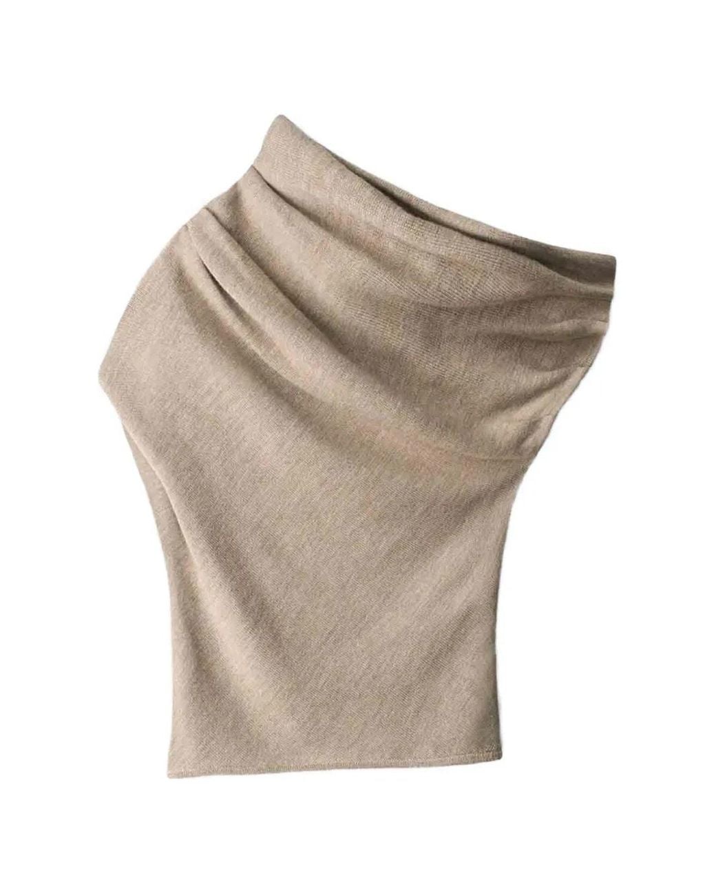 Staud Gray Mabel One-Shoulder Draped Sweater