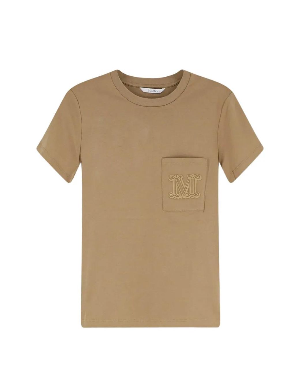 Max Mara Natural Logo-Embroidered Pocket-Detail Cotton T-Shirt