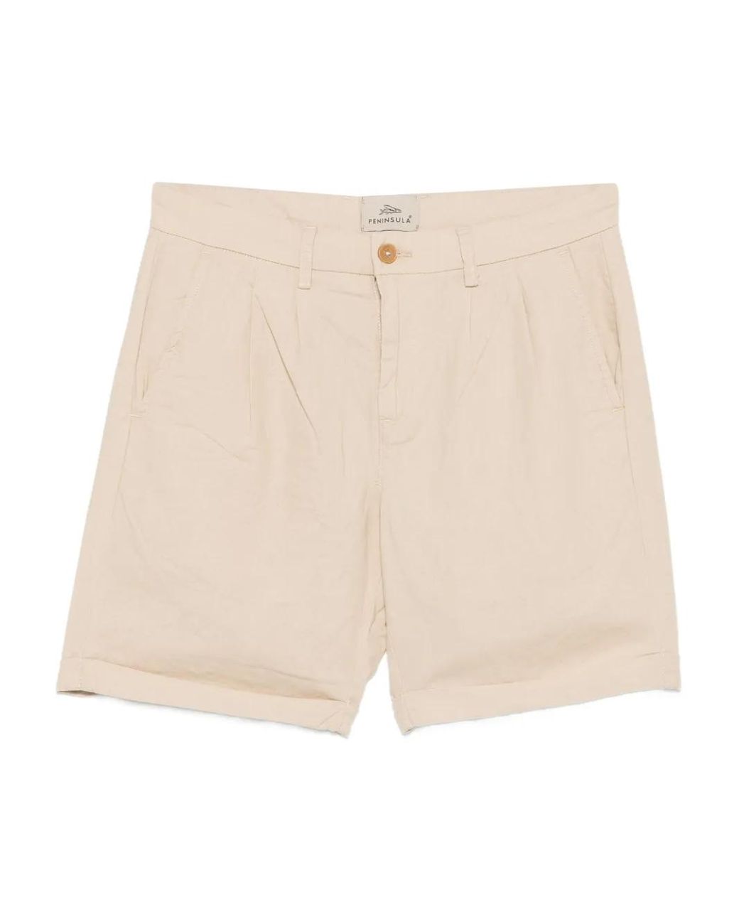 Peninsula Natural Pleated Linen-Cotton Shorts for men