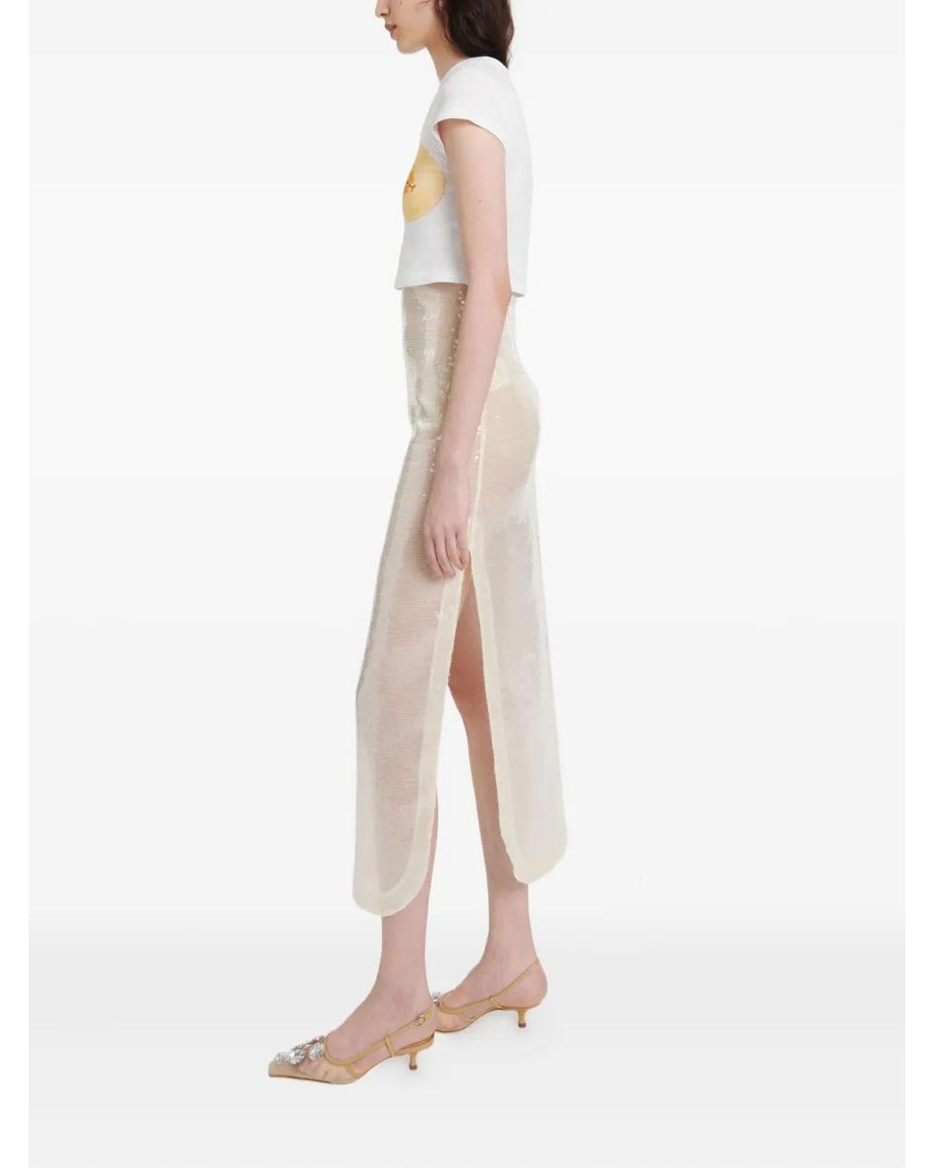 A.W.A.K.E. MODE White Sequined Slit Skirt