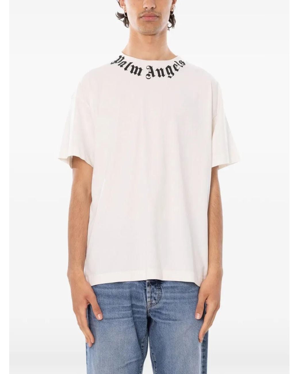 Palm Angels White Logo-Print T-Shirt for men