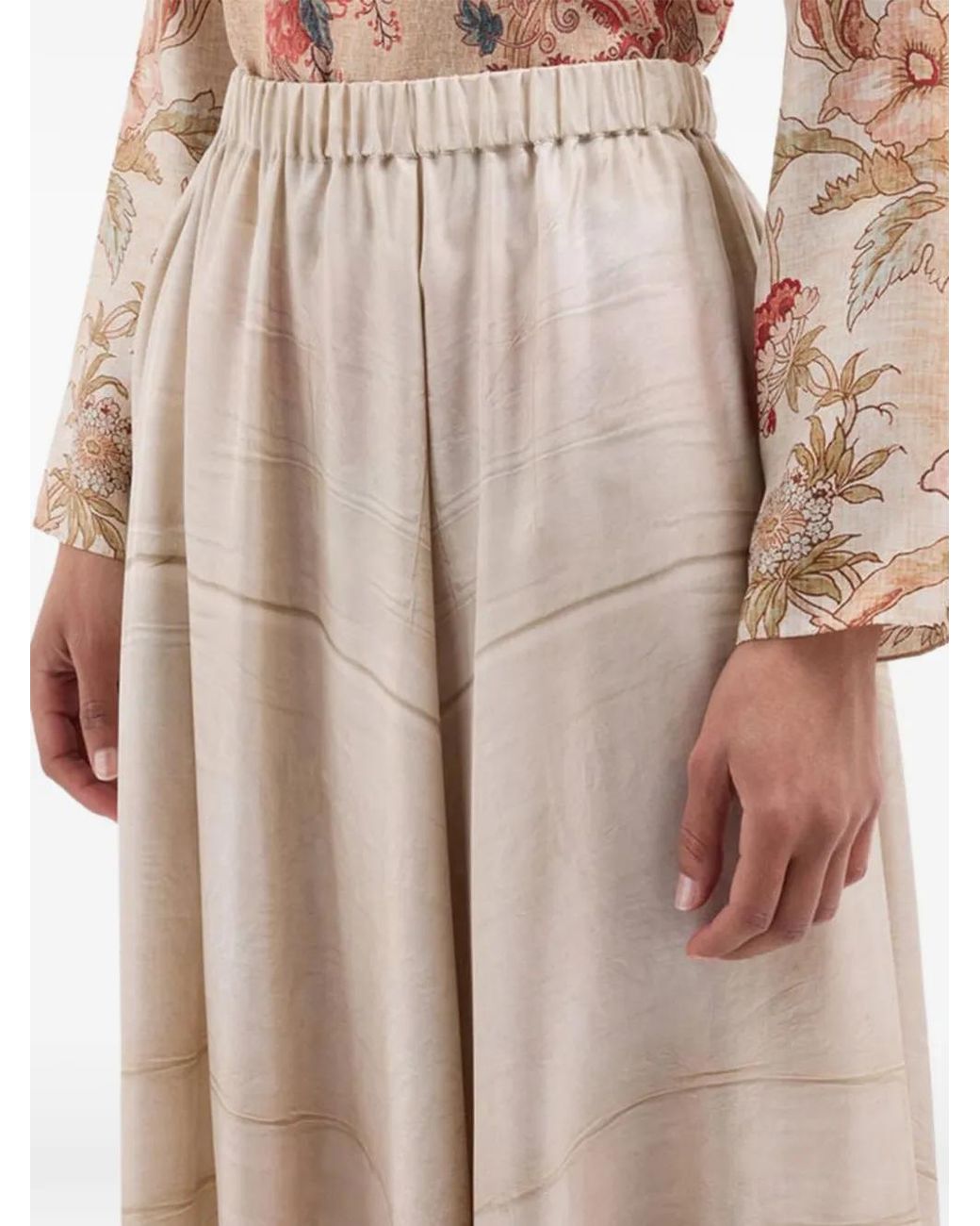 Pierre Louis Mascia White Aloe A-Line Silk Midi Skirt