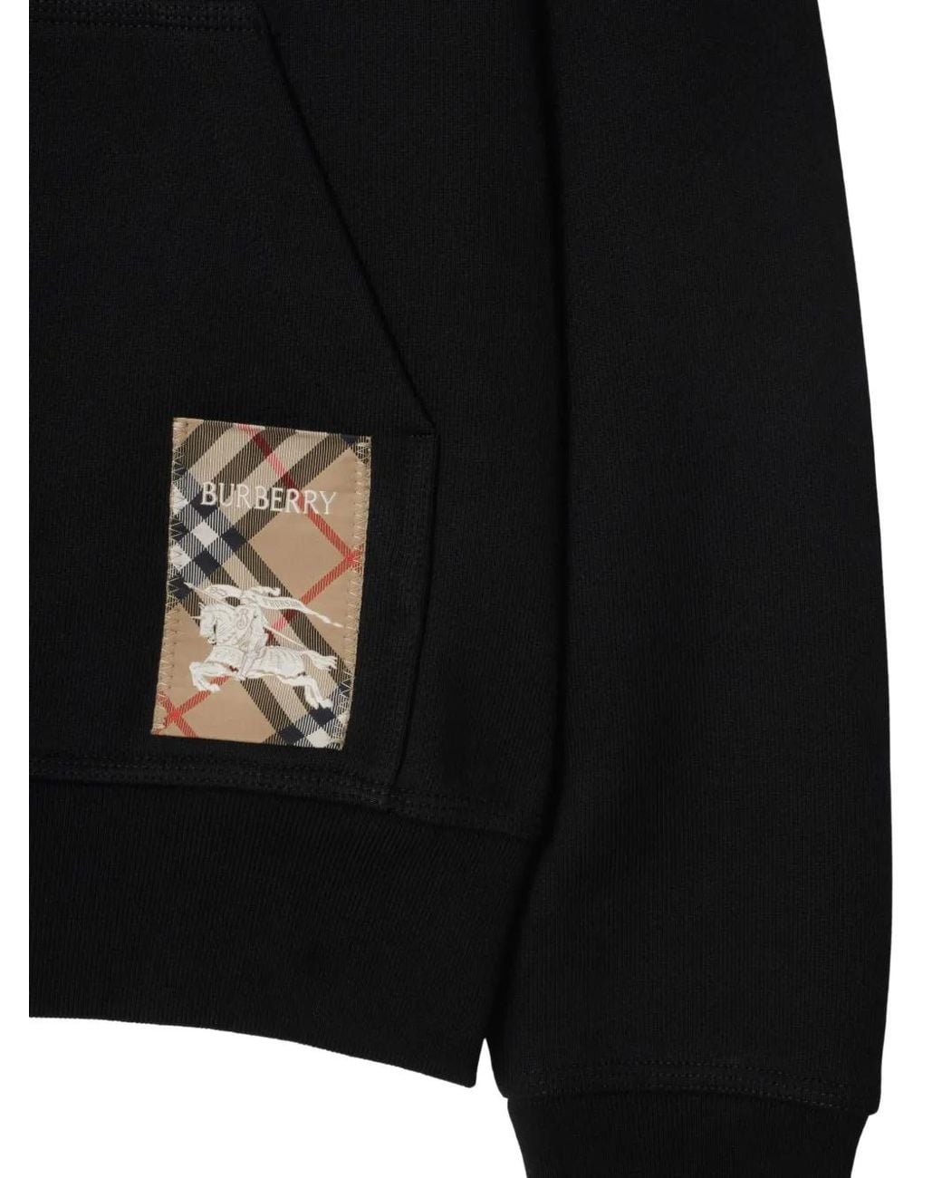 Burberry Black Check Label Cotton Hoodie for men