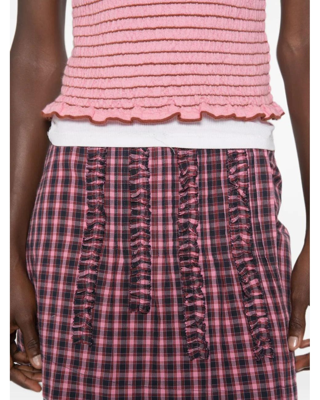 Damson Madder Red Glinda Ruffled Checked Mini Skirt