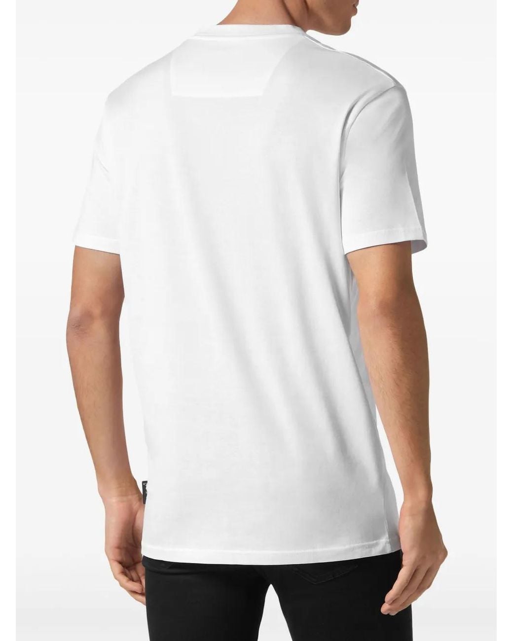 Philipp Plein White Striped Cotton T-Shirt for men