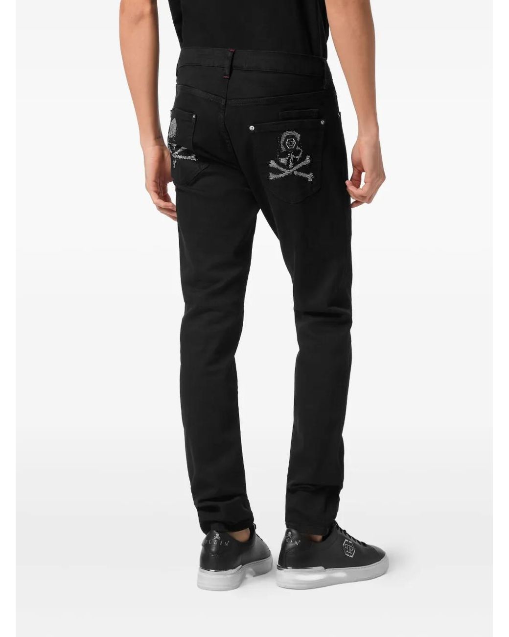 Philipp Plein Black Denim Trousers Super Straight Cut Skulls for men