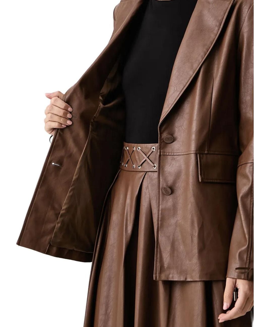 Fracomina Brown Lace-Up-Sleeve Blazer