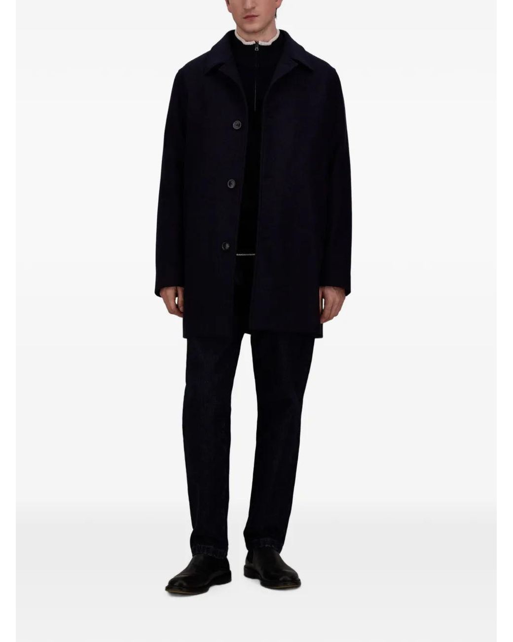 Herno Blue Diagonal-Wool-Fabric Coat for men