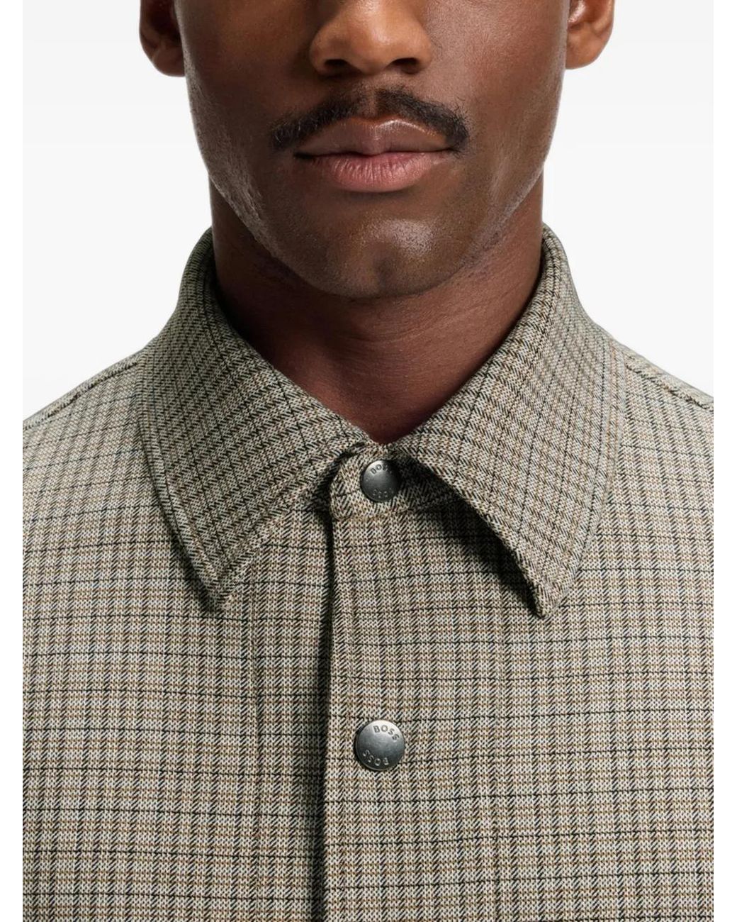 Boss Gray Craig Checked-Pattern Buttoned Jacket for men