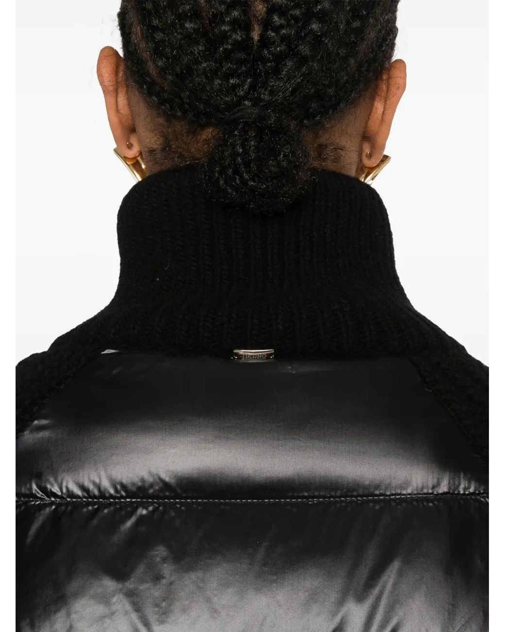 Herno Black Cardigan Mit Gestepptem Einsatz