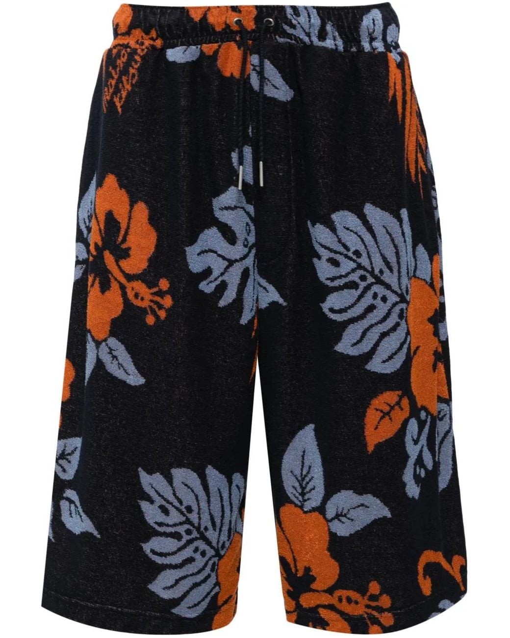 Maison Kitsuné Blue Floral-Print Cotton Shorts for men