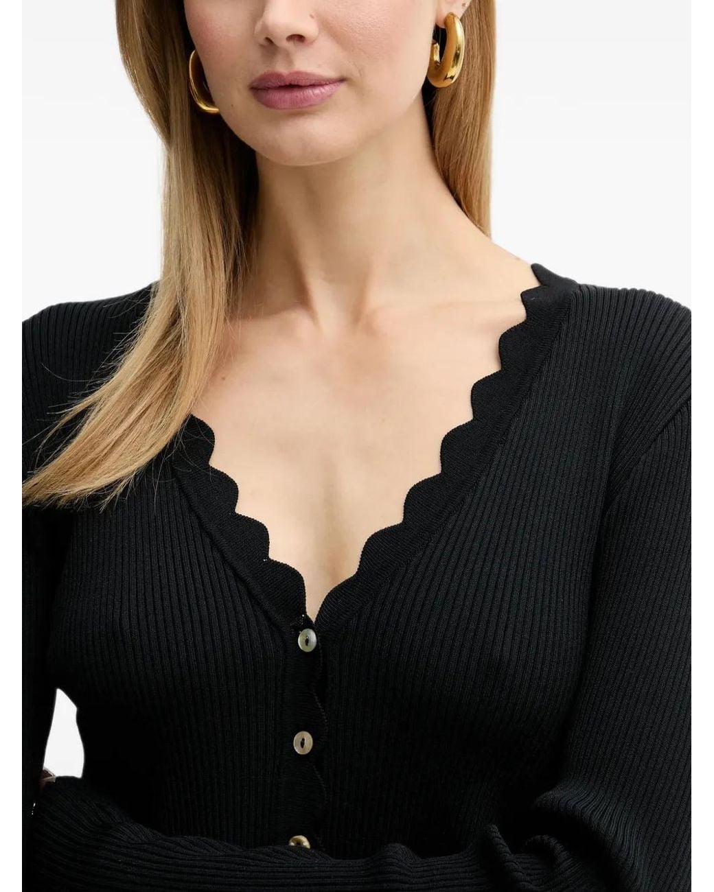 Silvian Heach Black Scalloped Buttoned Cardigan