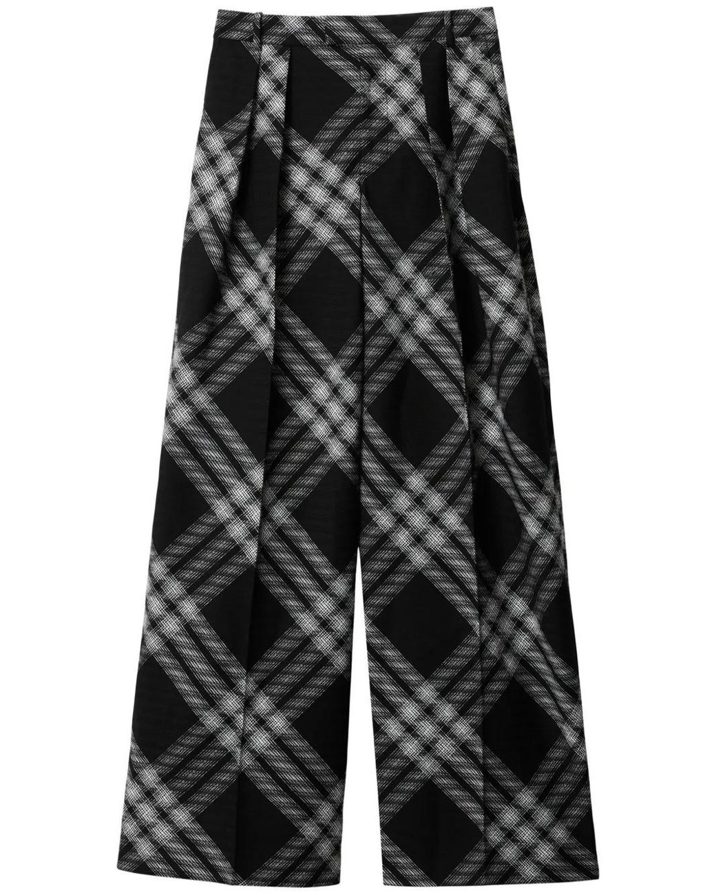 Burberry Black Double Pleated Checkered Palazzo Pants