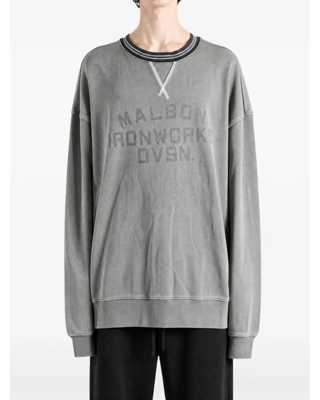 Malbon Golf Gray Foreman Logo-Print Crew-Neck Sweatshirt for men