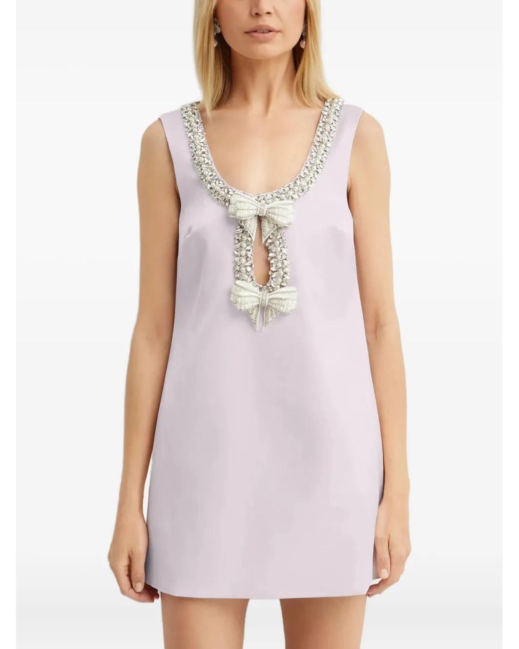 Self-Portrait Purple Crystal-Embellished Bow Mini Dress