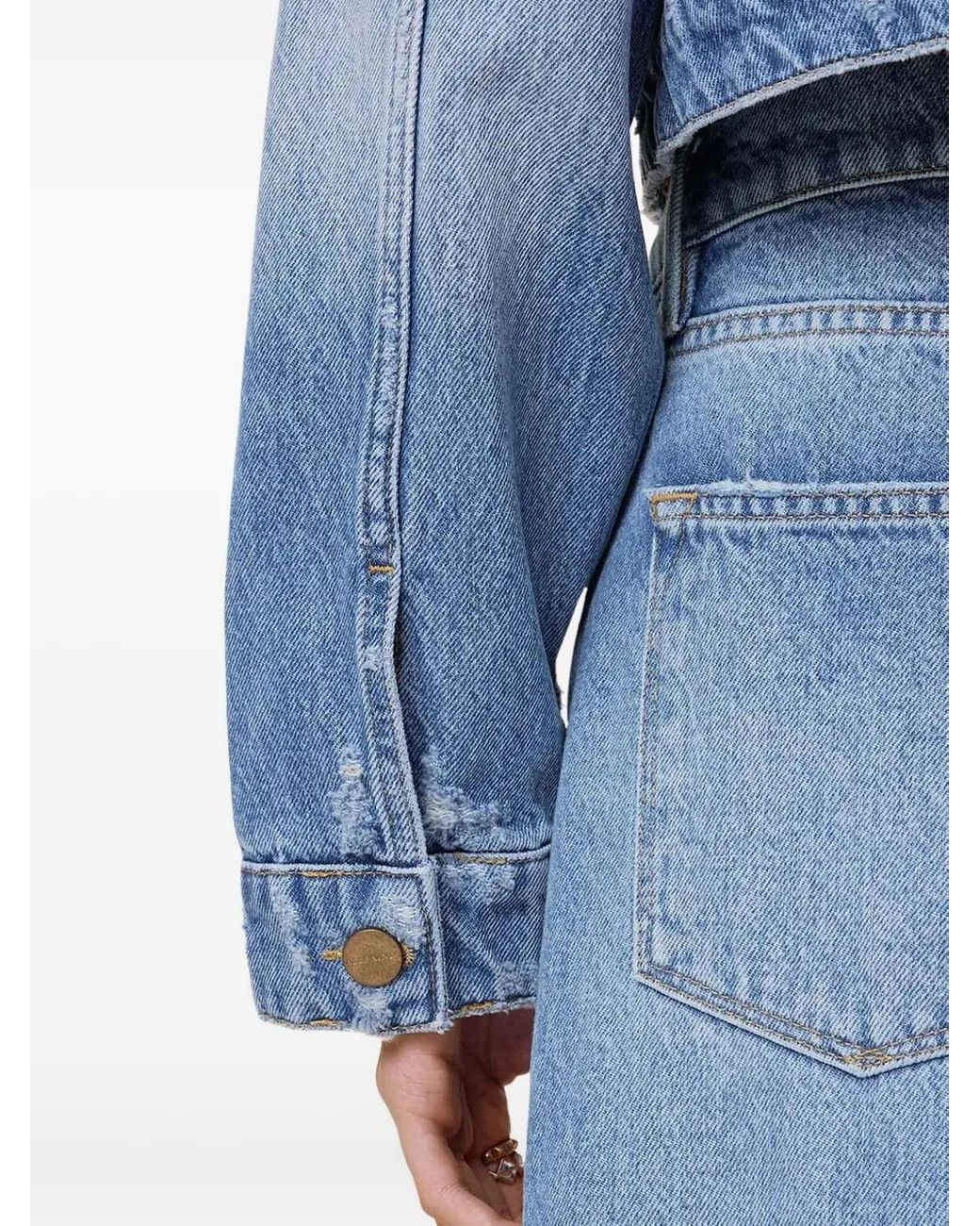 AllSaints Blue Distressed Cropped Denim Jacket