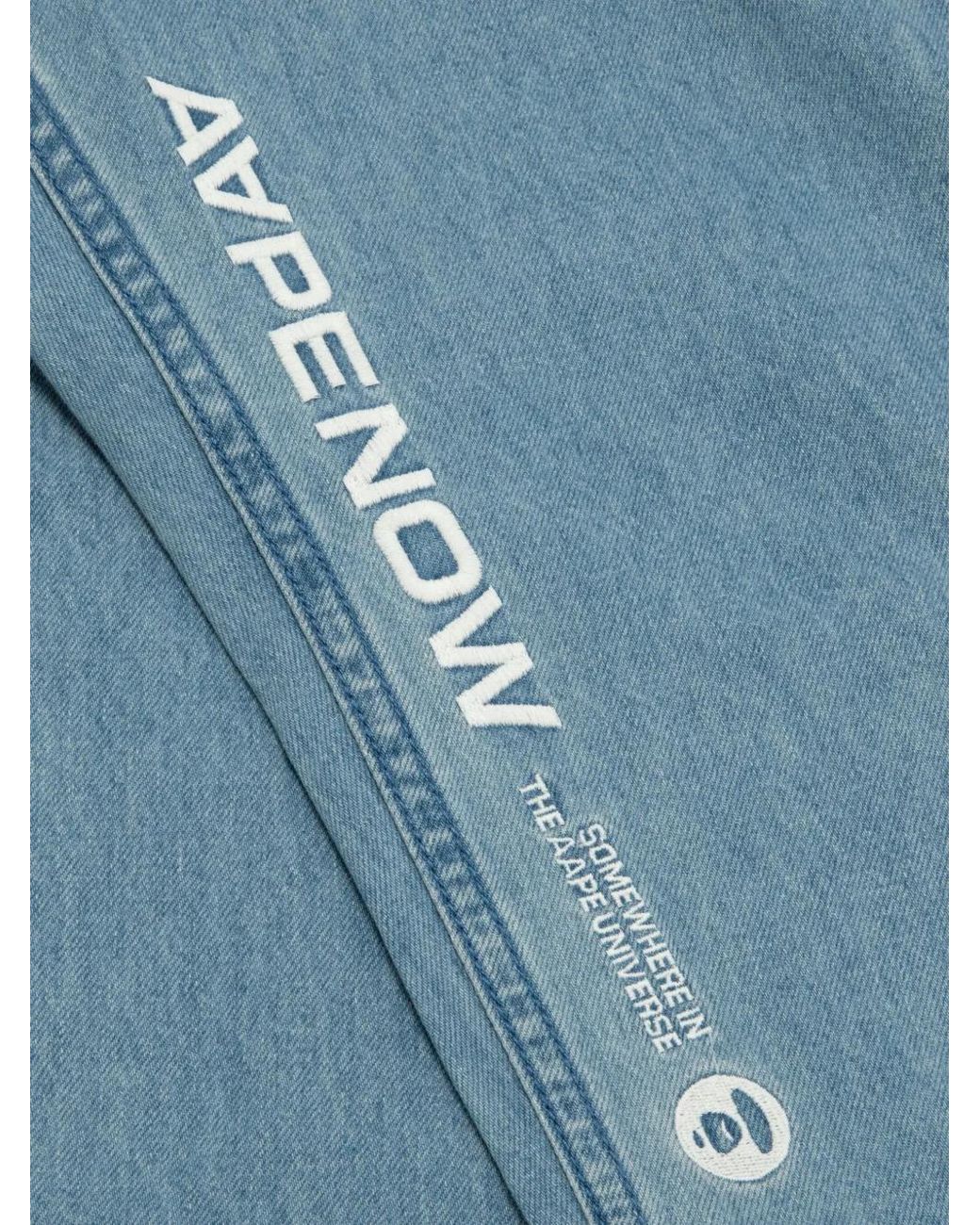 Aape By A Bathing Ape Blue Logo-Appliqué Elasticated Regular Jeans for men