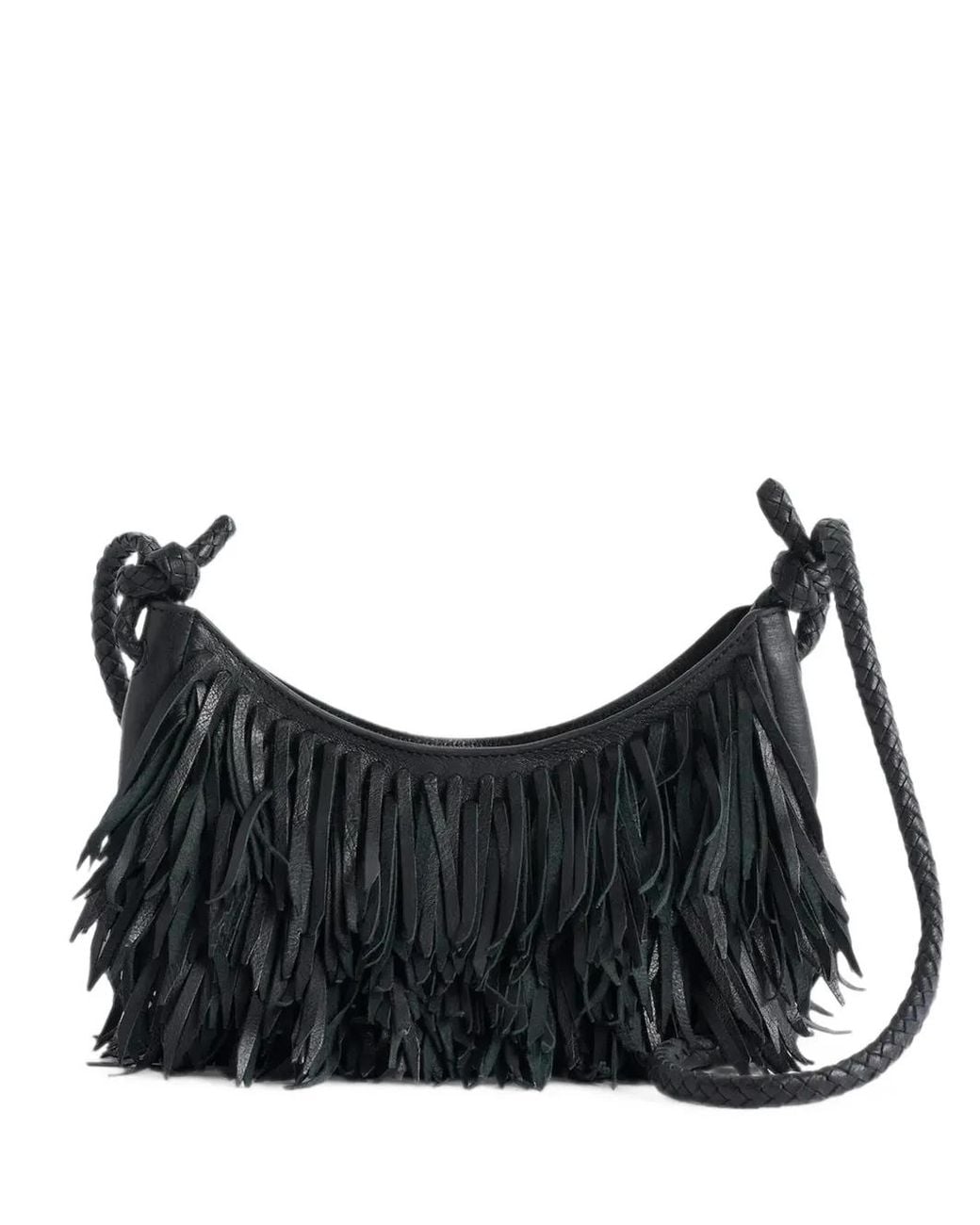Dragon Diffusion Black Fringe Sling Leather Crossbody Bag