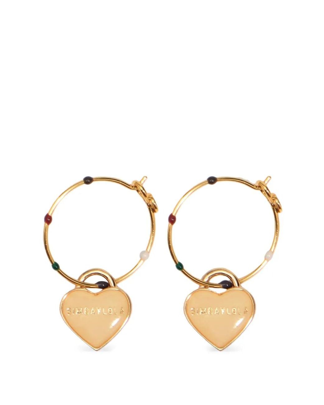 Bimba Y Lola Metallic Medium Hoop Earrings With Enamel Heart And Multicolored Logo