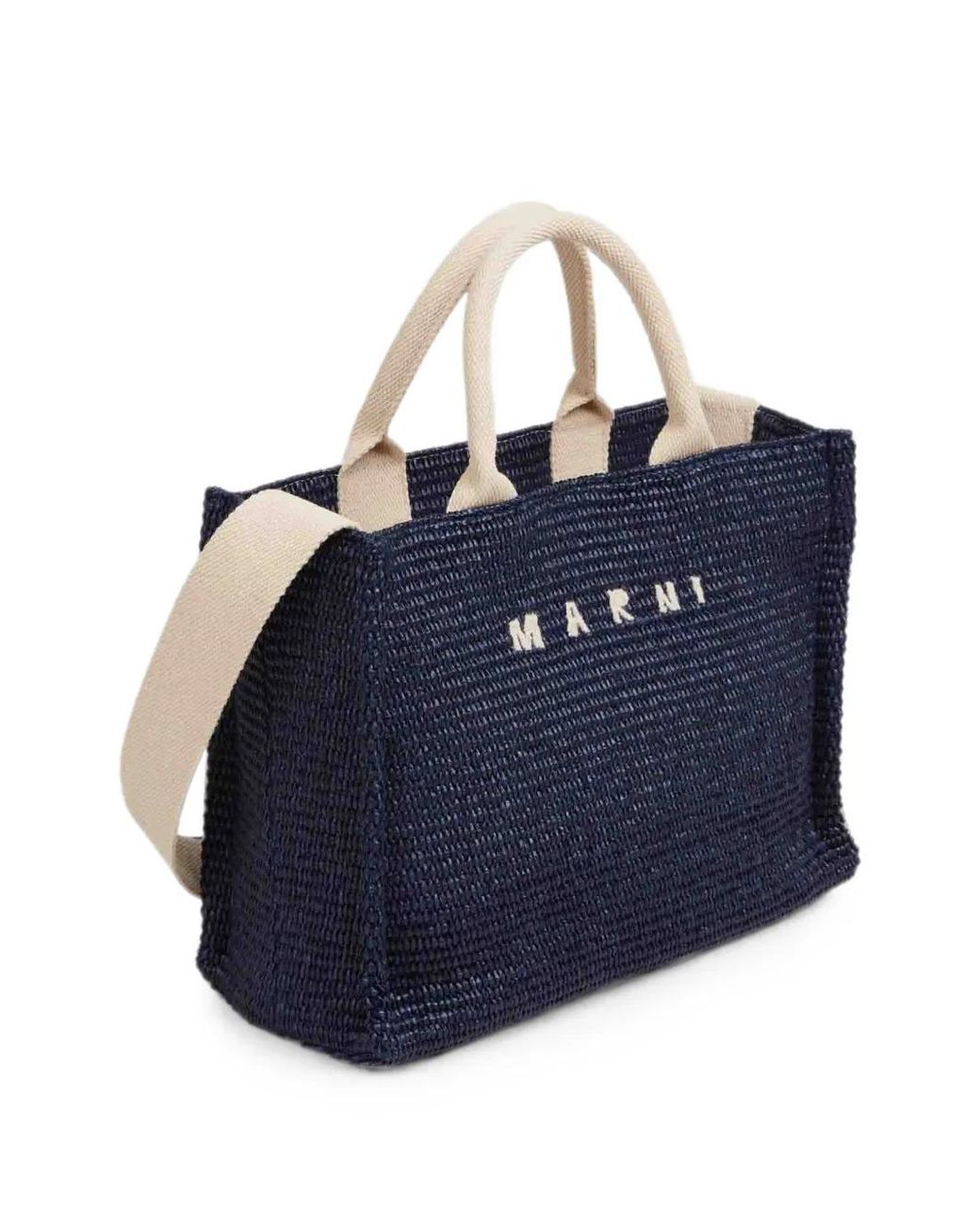 Marni Blue Logo-Embroidered Raffia Tote Bag