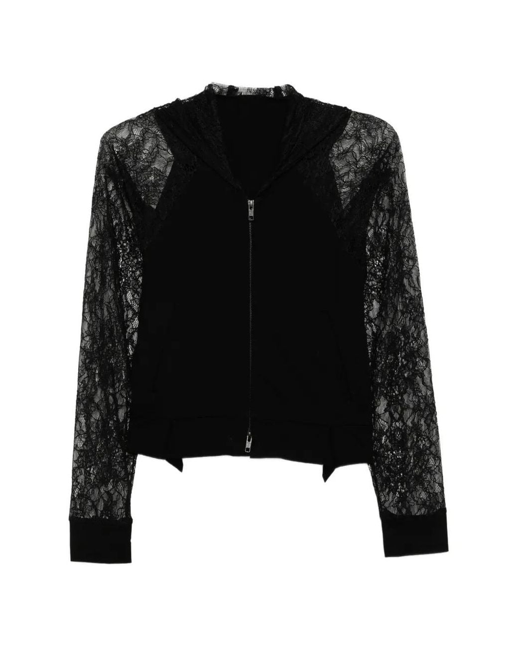 Limi Feu Black Hoodie À Empiècements En Dentelle