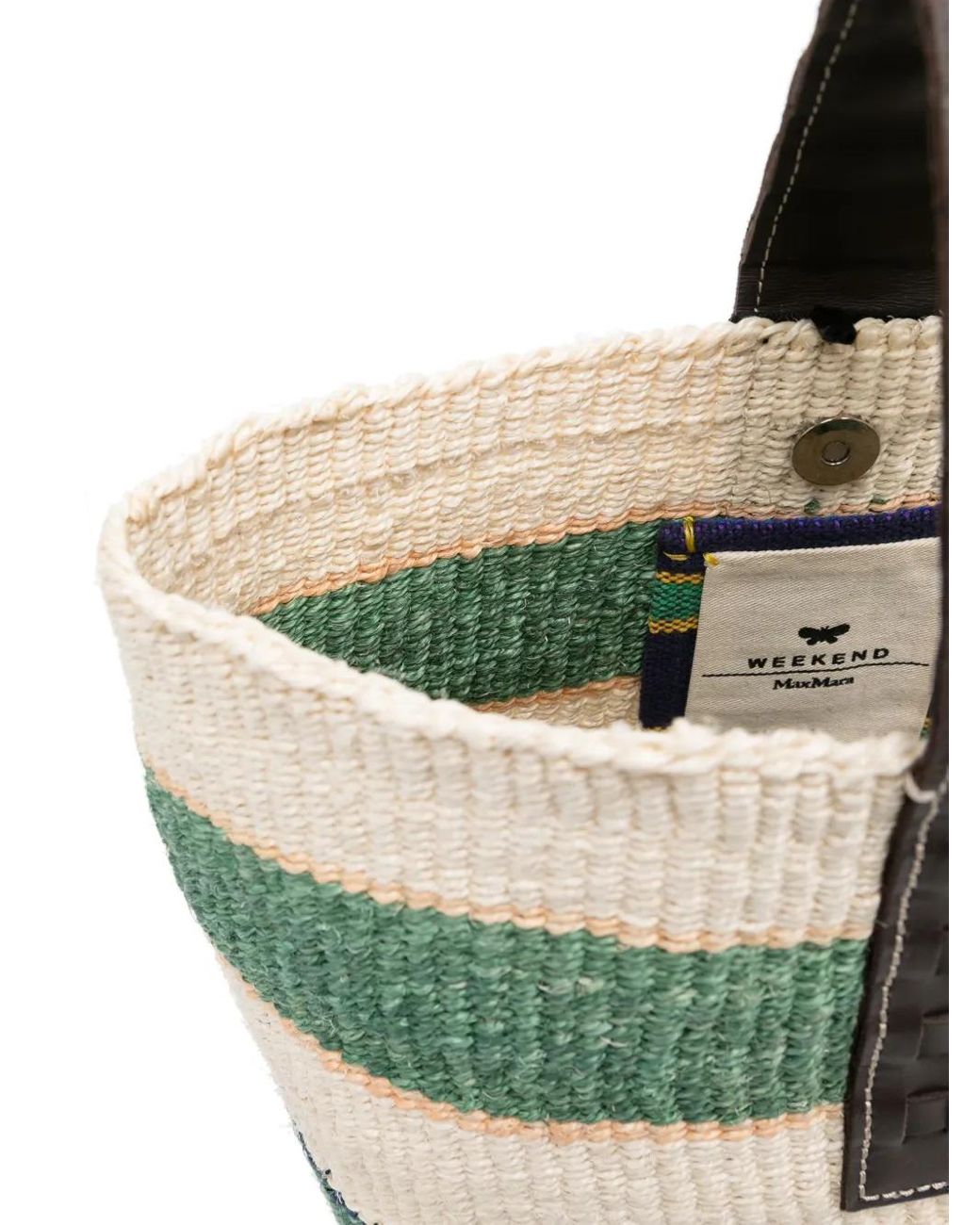 【MaxMara】Weeknd ZINNIA 002 Tote Bag ★送料関税込★追跡可能 Small striped, natural rope bag, green | Weekend Max Mara