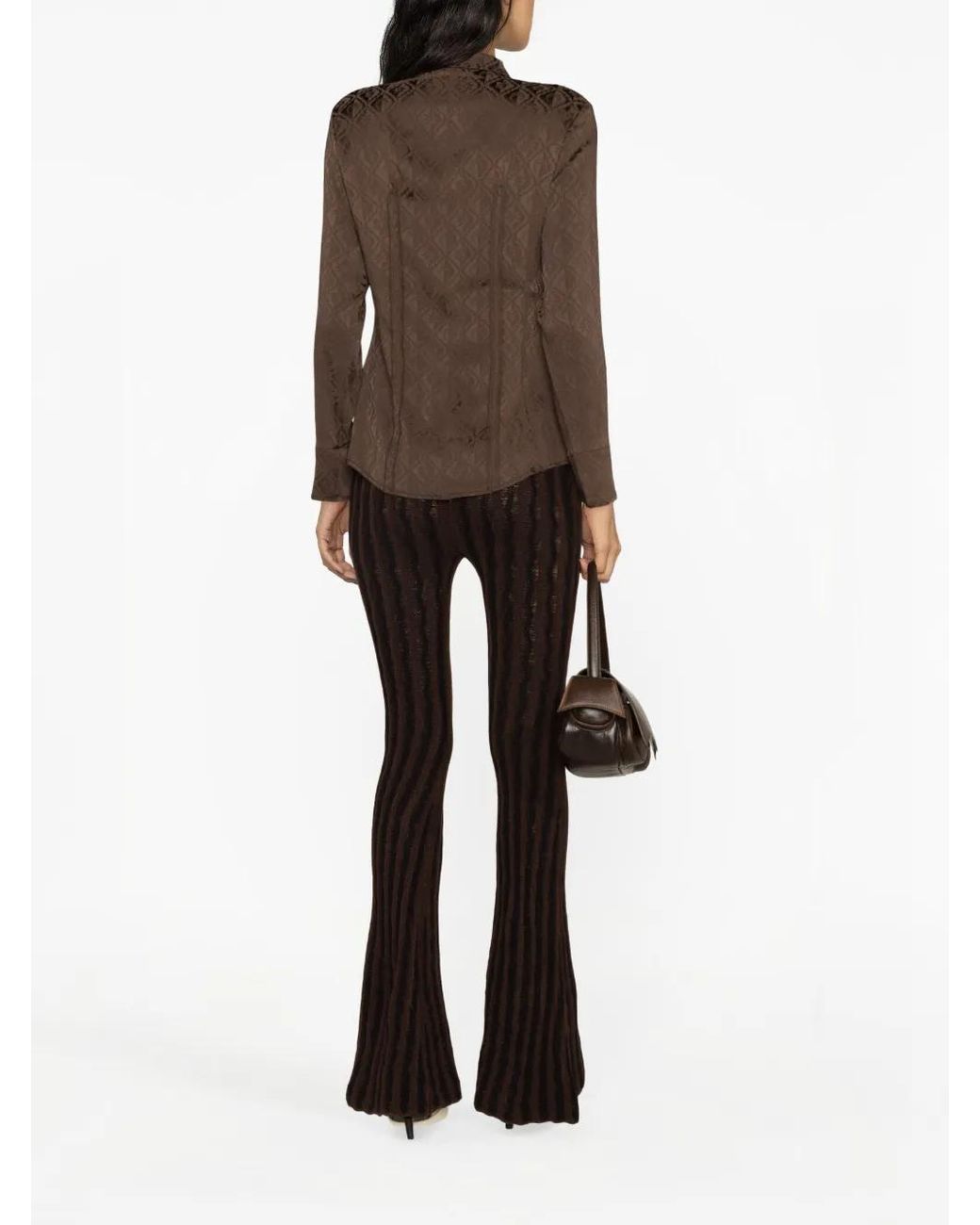 MARINE SERRE Brown Moon Diamant Jacquard Satin Shirt