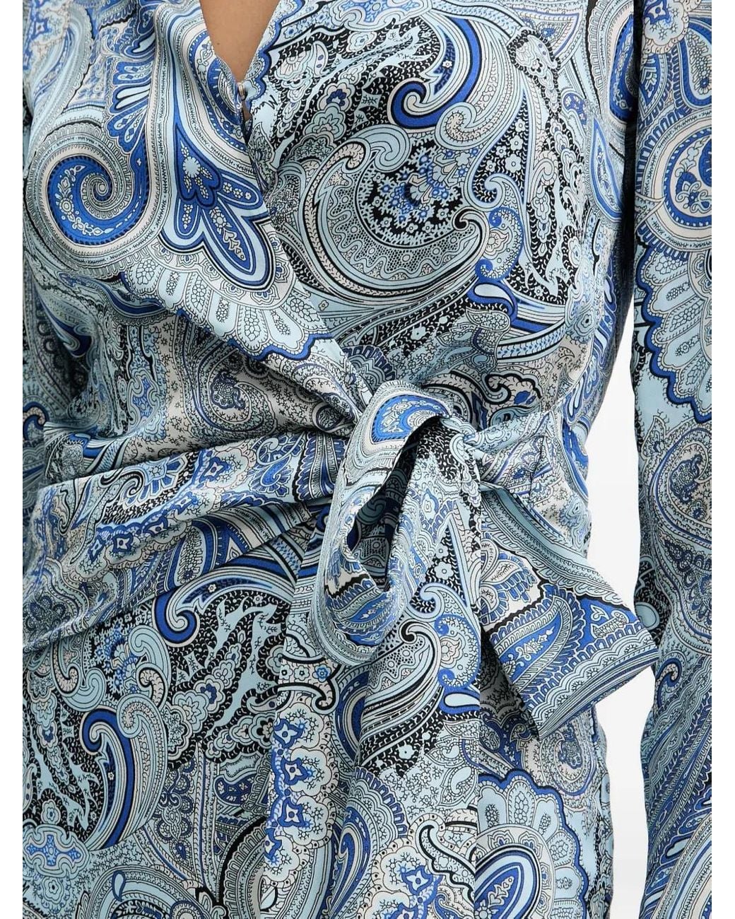 MARCIANO BY GUESS Blue Paisley Tie Blouse