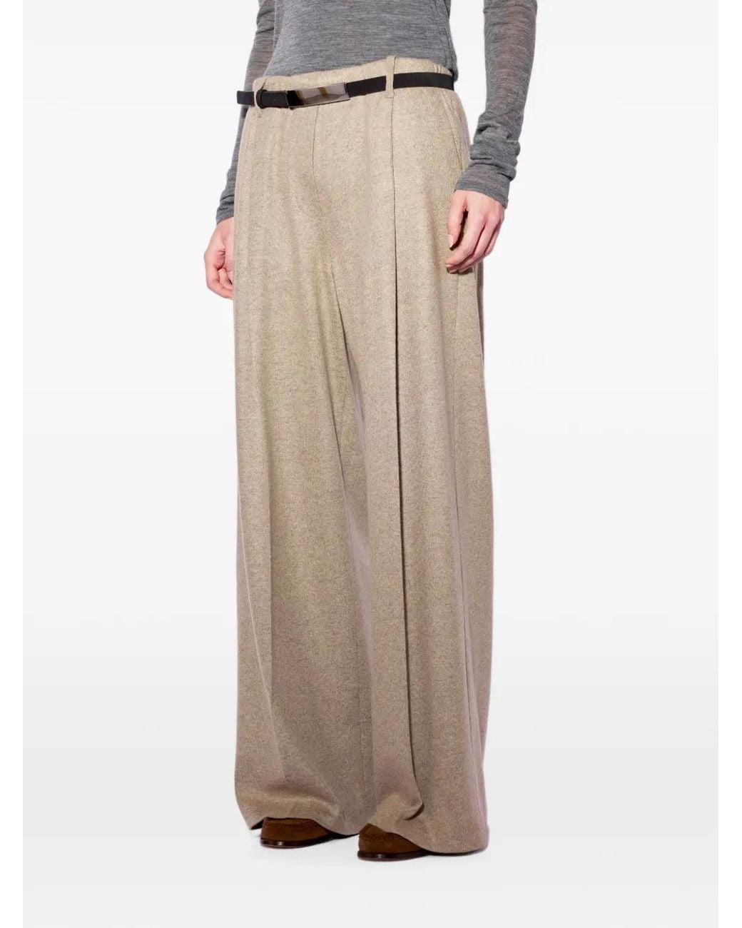 Liviana Conti Natural Arthur Pleated Wide-Leg Trousers