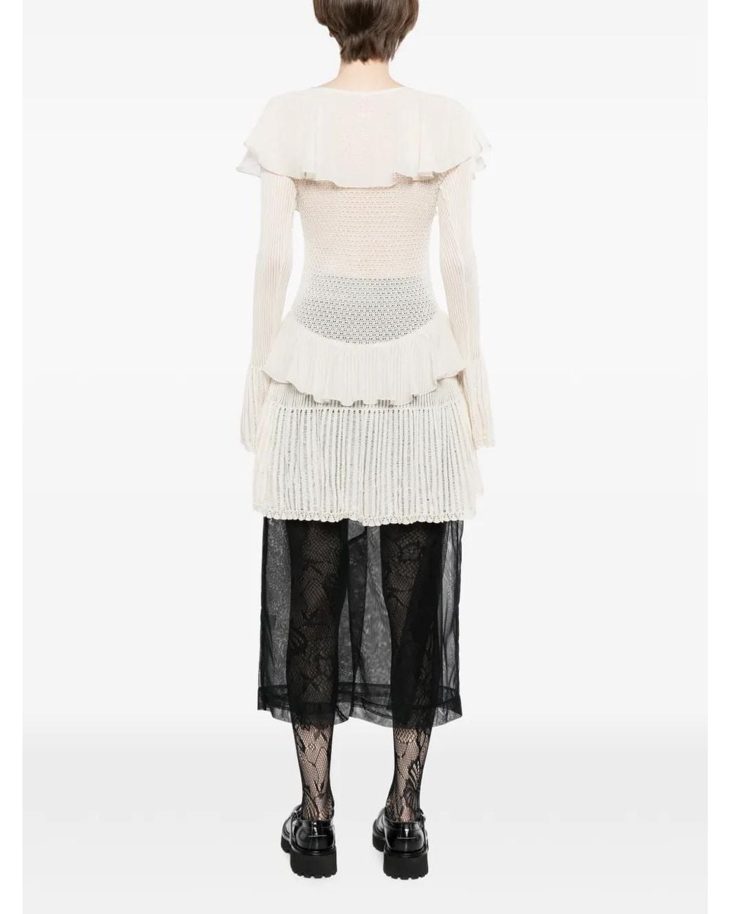FETICO White Ruffled Ribbed Cardigan