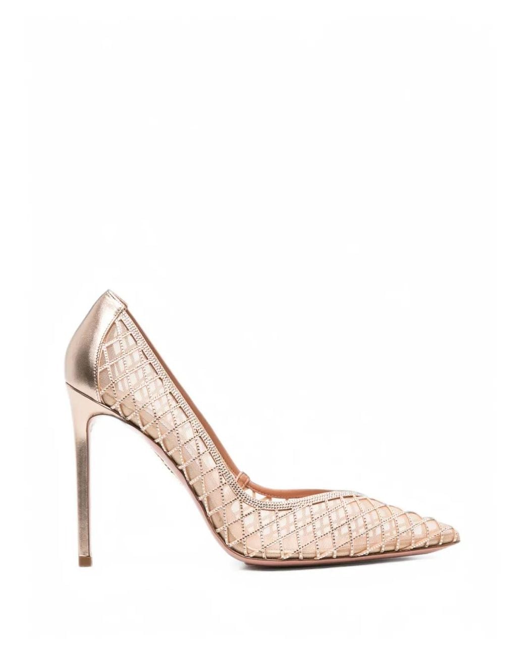 Aquazzura Pink Lumiere Crystal-Mesh Pumps