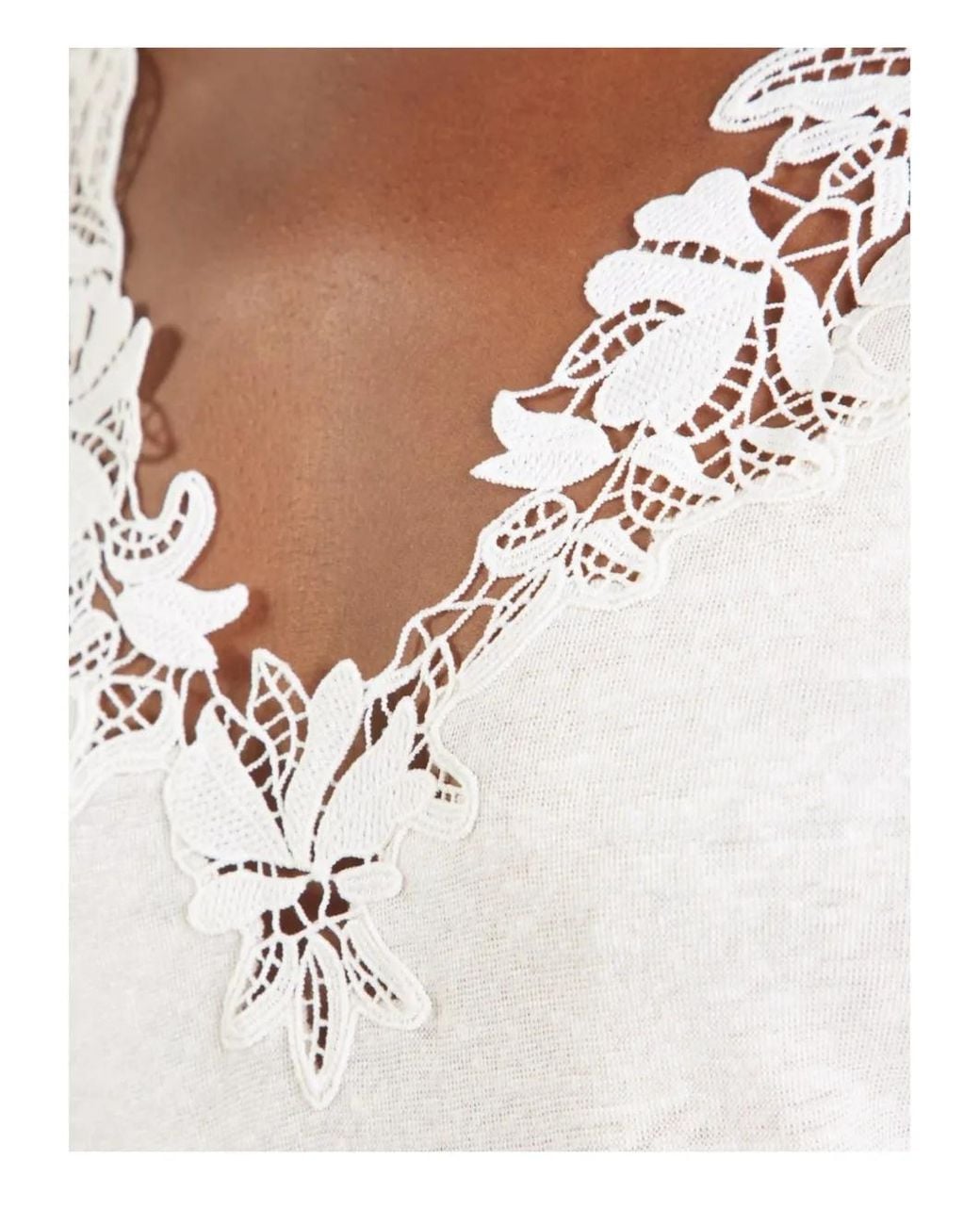 Boss White Lace-Trim V-Neck T-Shirt