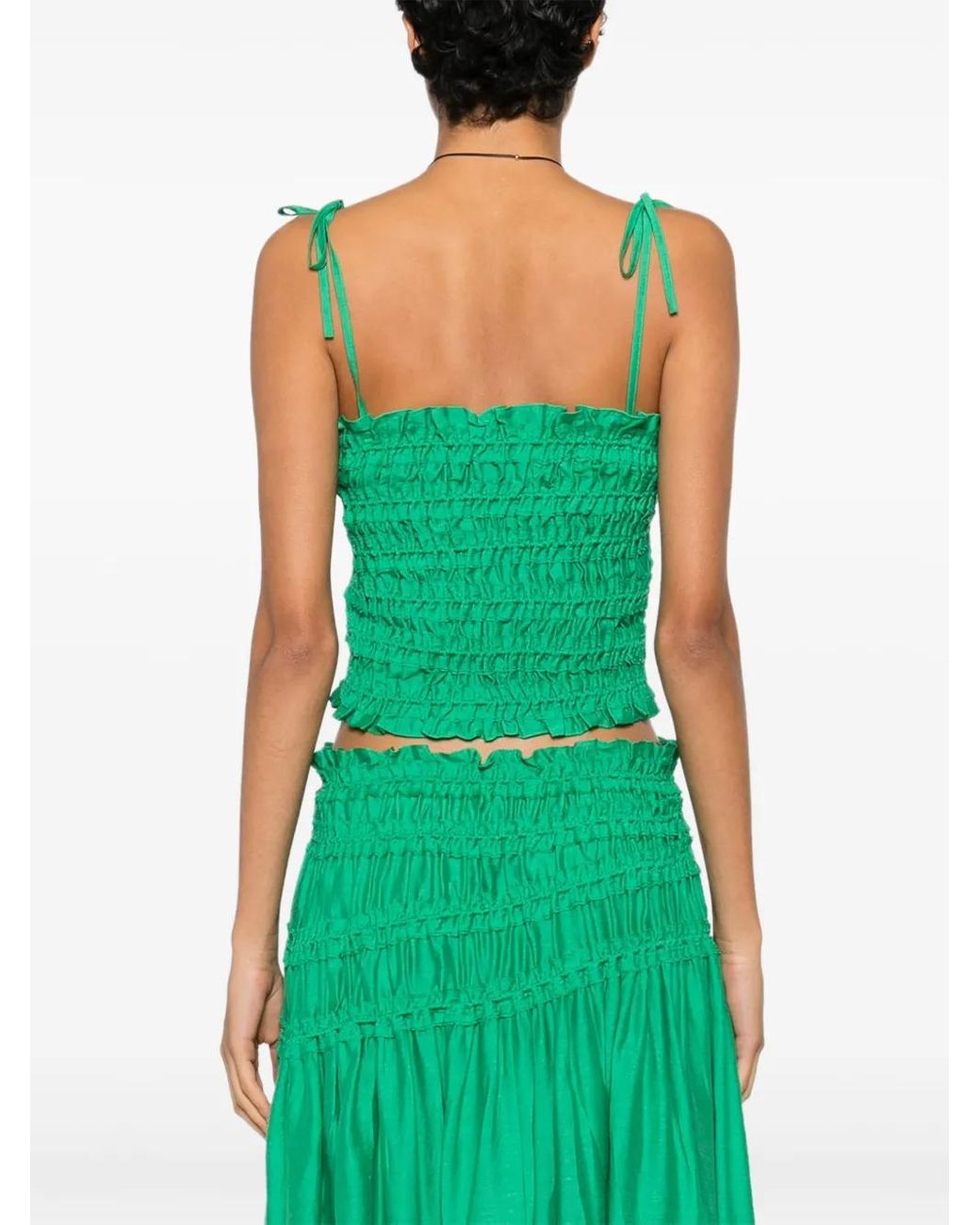 Tory Burch Green Smocked Viscose Top