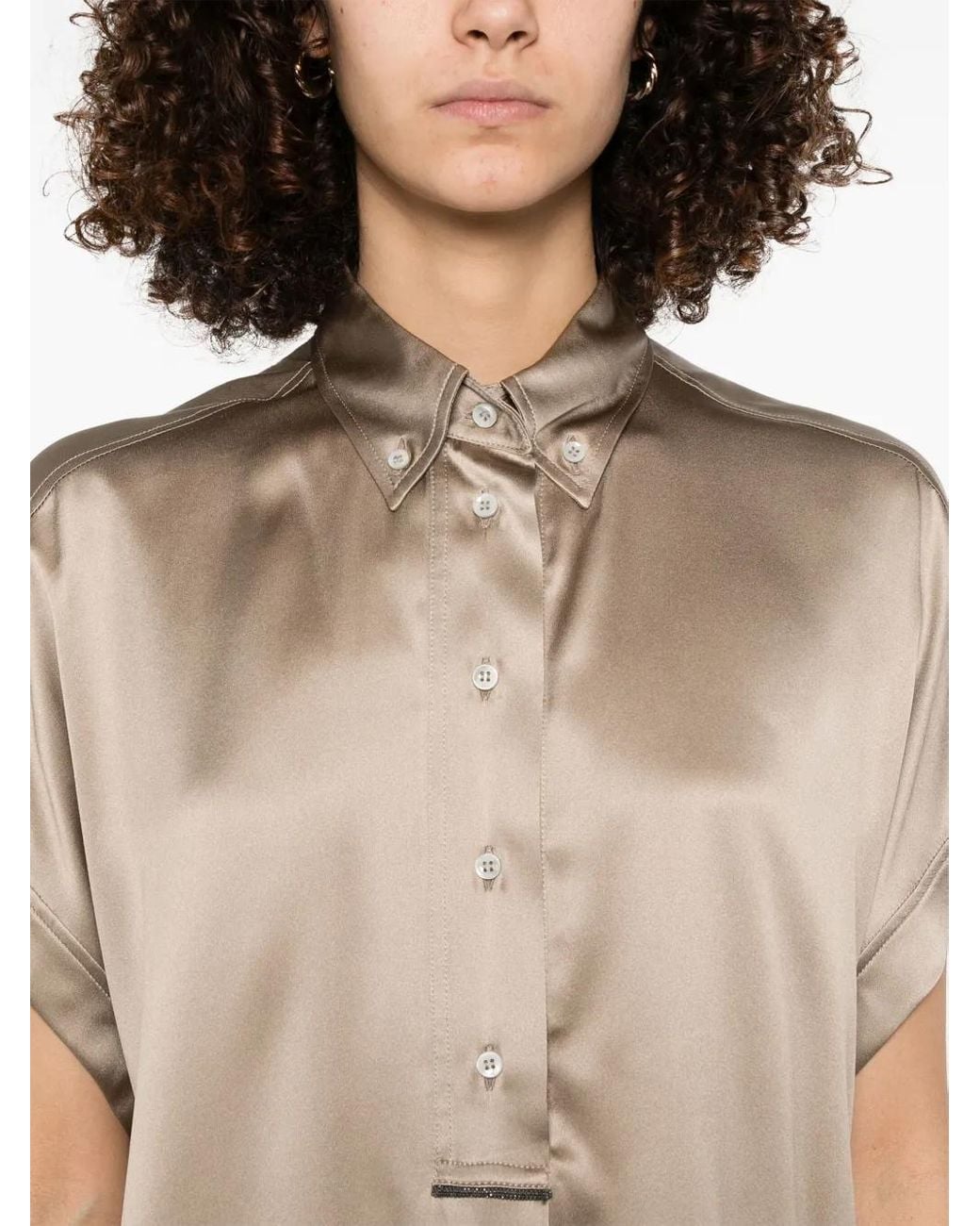 Brunello Cucinelli Satijnen Blouse in het Natural
