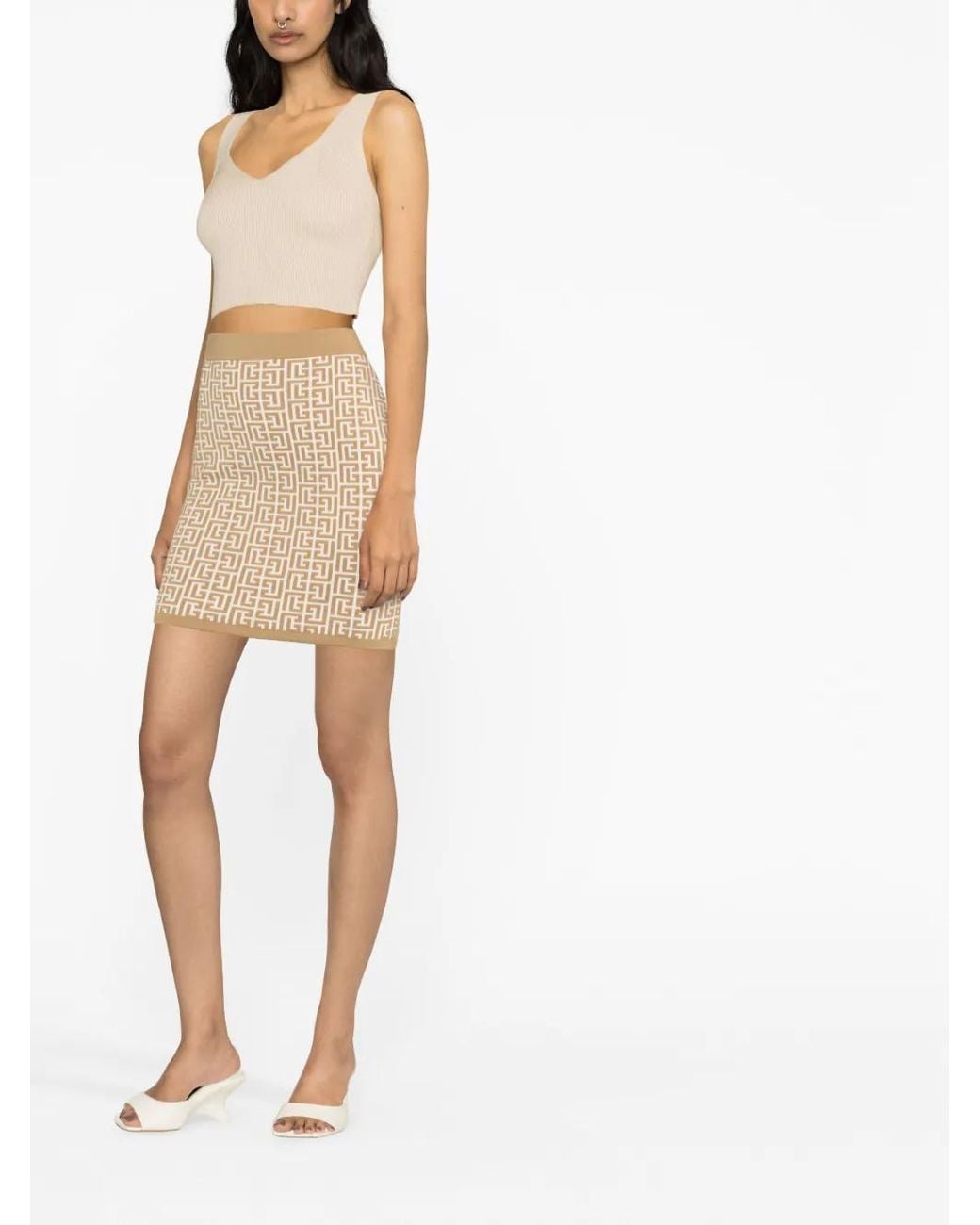 Balmain Natural Monogram-Jacquard Miniskirt