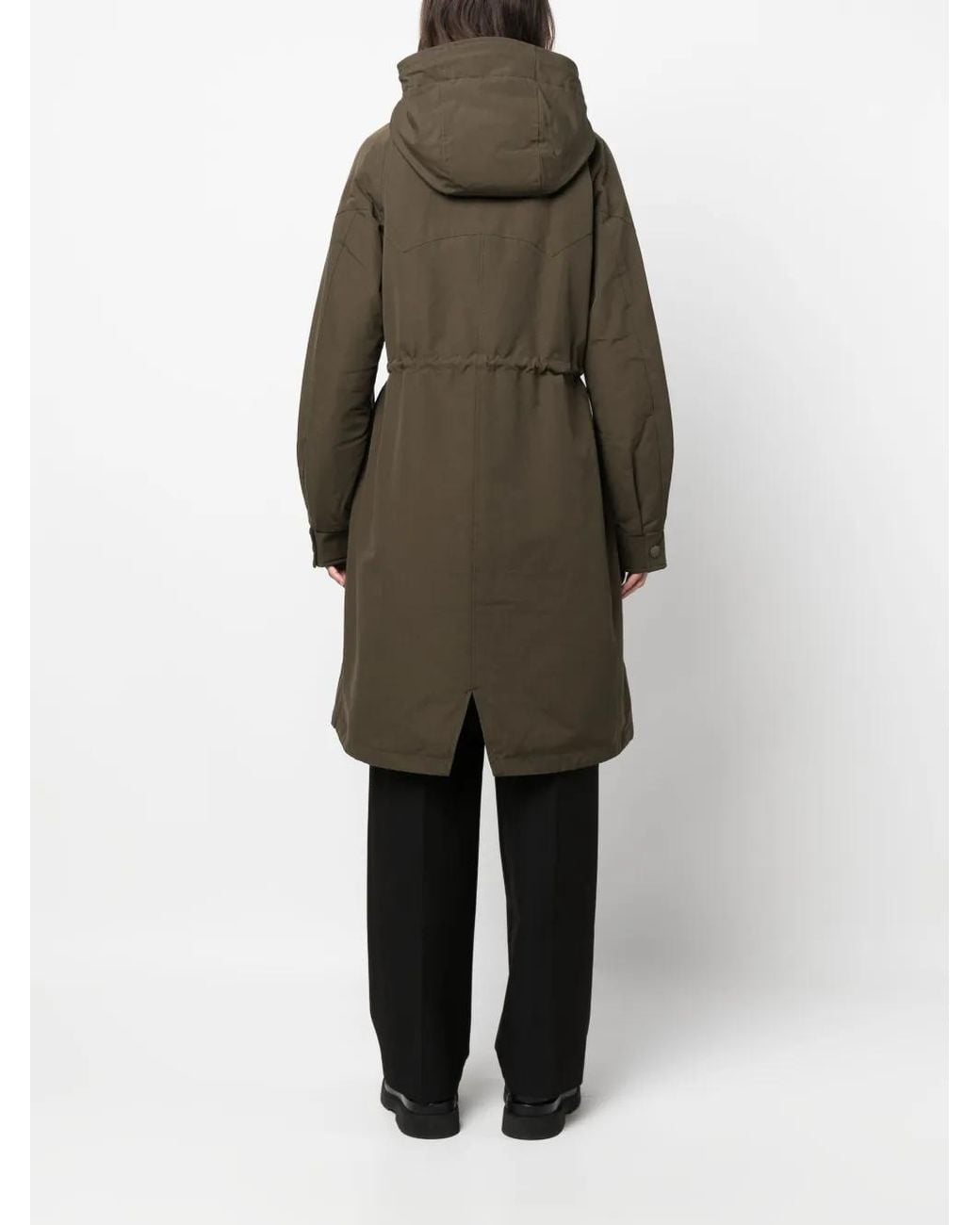 Woolrich Green Long-Line Drawstring Parka Coat