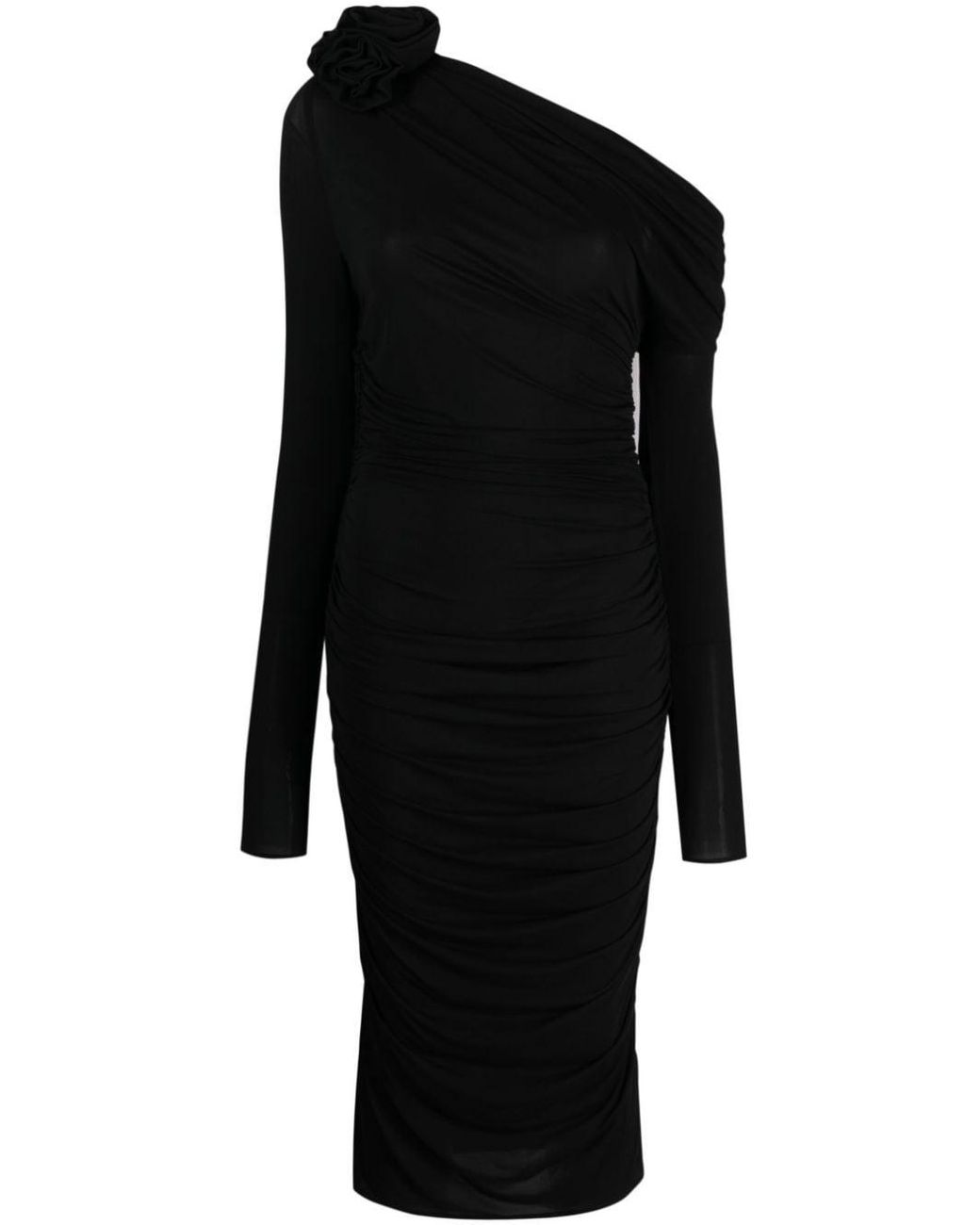Magda Butrym Floral-appliqué Draped Dress in Black | Lyst