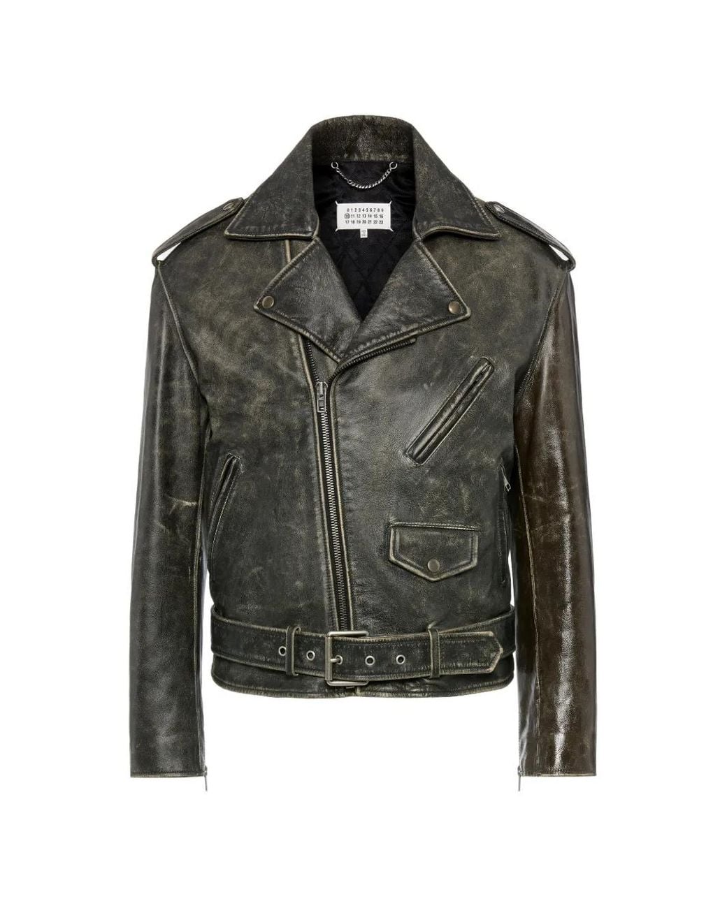Maison Margiela Black Distressed Leather Biker Jacket for men