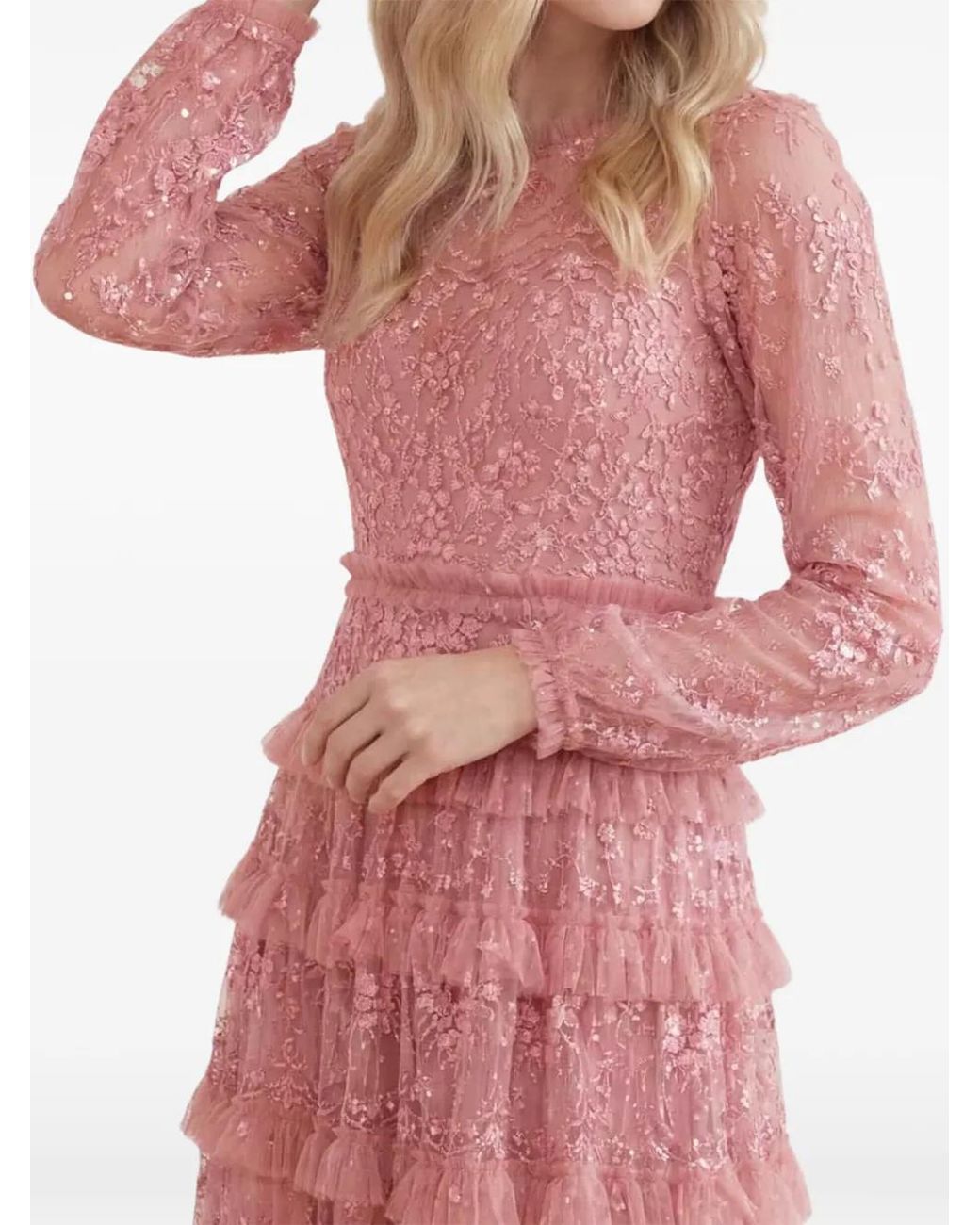 Needle & Thread Pink Blossom Ruffled Lace Maxi Dress