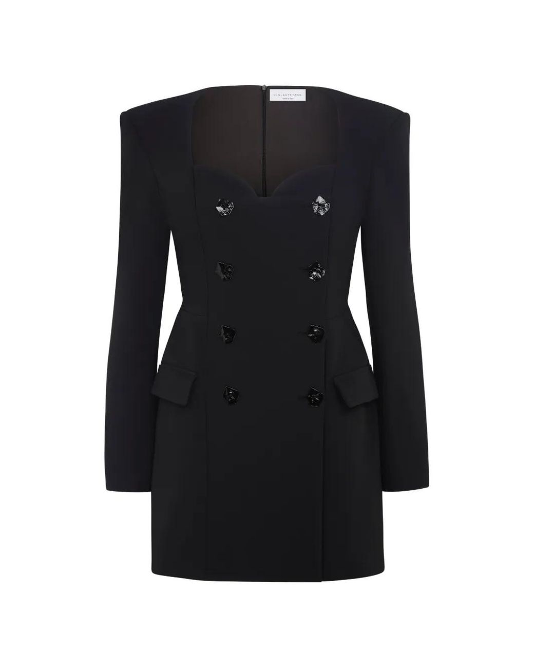 Violante Nessi Black Botero Double-Breasted Heart-Neckline Mini Dress