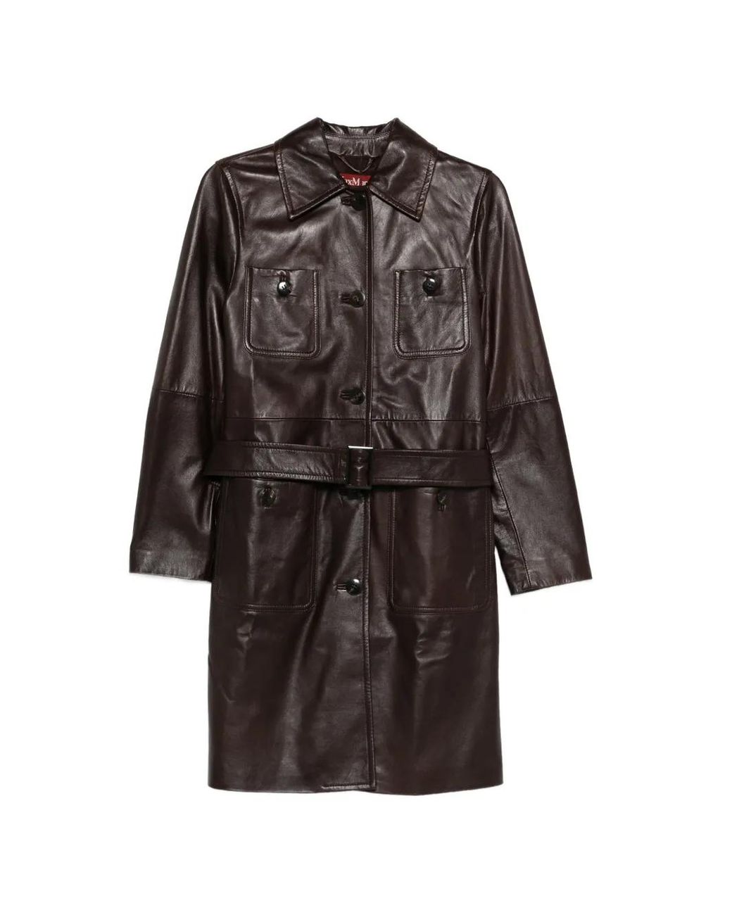 Max Mara Brown Mstamaca Leather Trench Coat