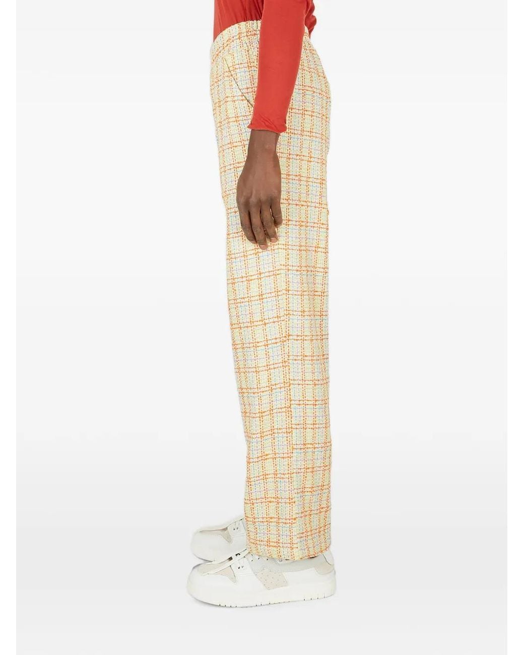 (DI)VISION Blue Check-Pattern Contrasting-Panel Trousers