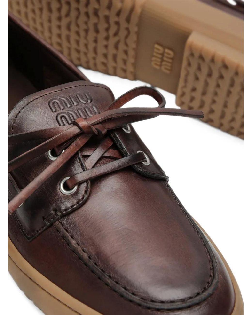 Miu Miu Brown Leather Deck Shoes