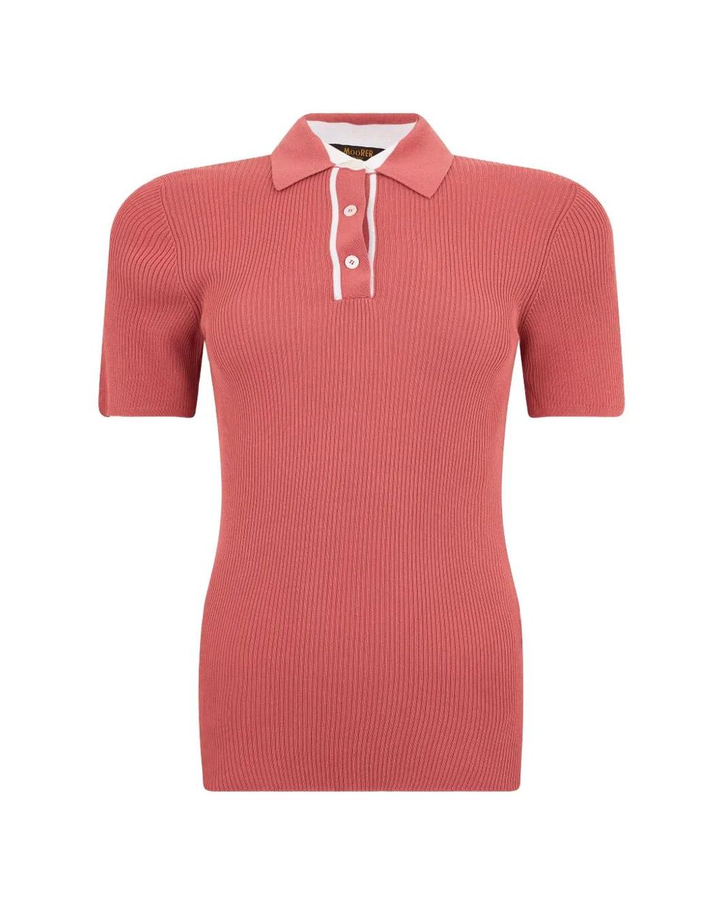 Moorer Pink Ribbed-Knit Short-Sleeve Polo Shirt