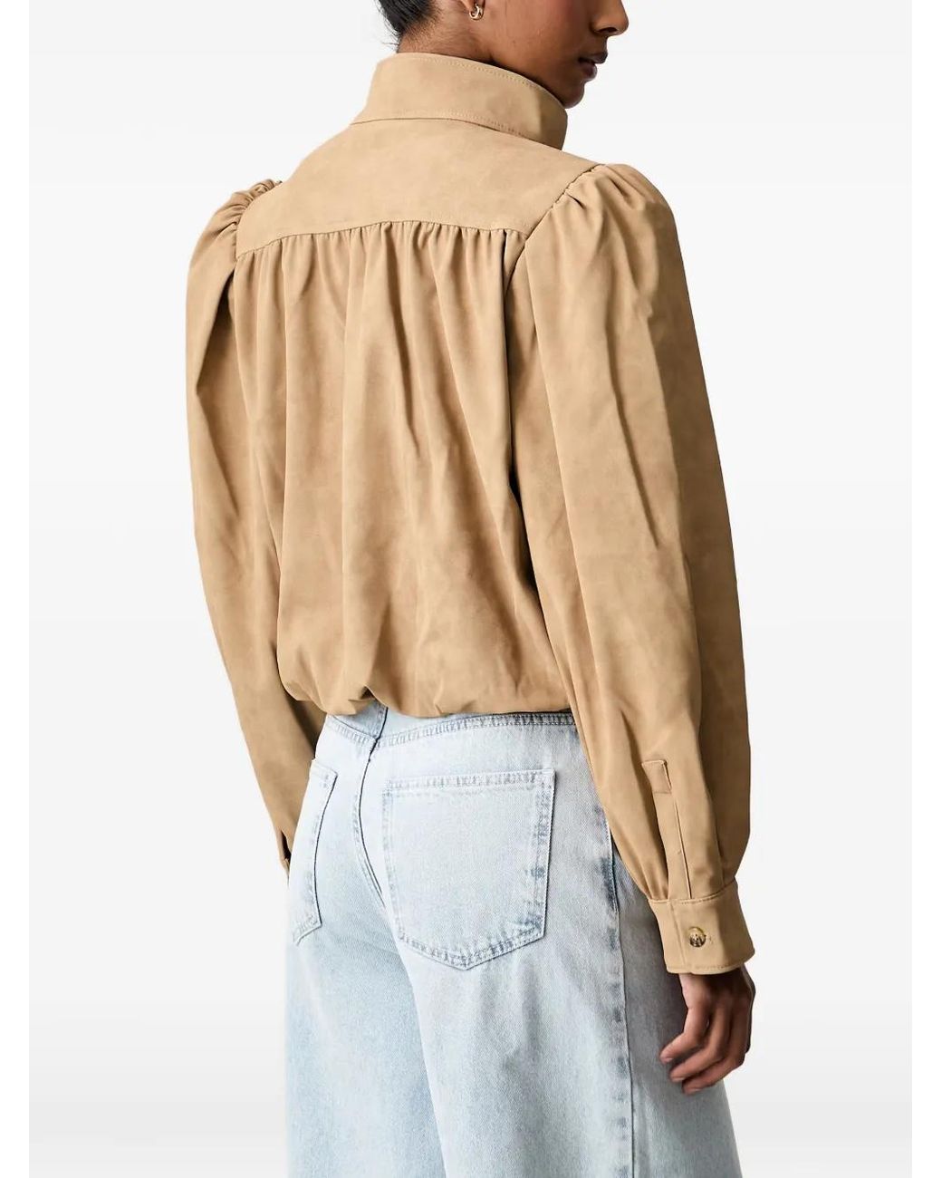 Bardot Blue Puff-Sleeve Button-Up Jacket