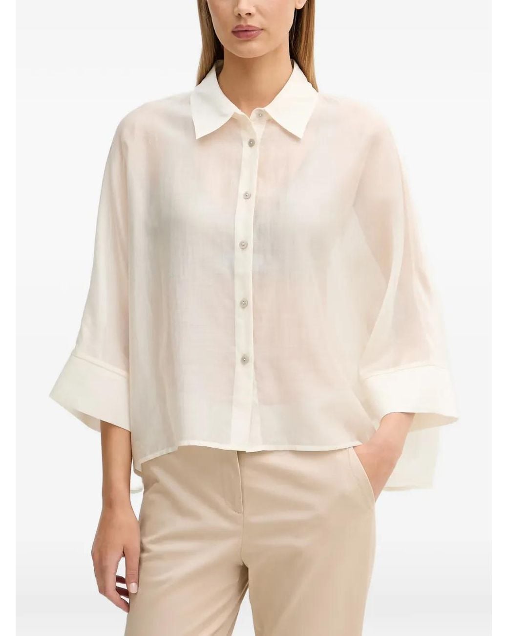 Benetton Natural Sheer Wide-Sleeve Shirt